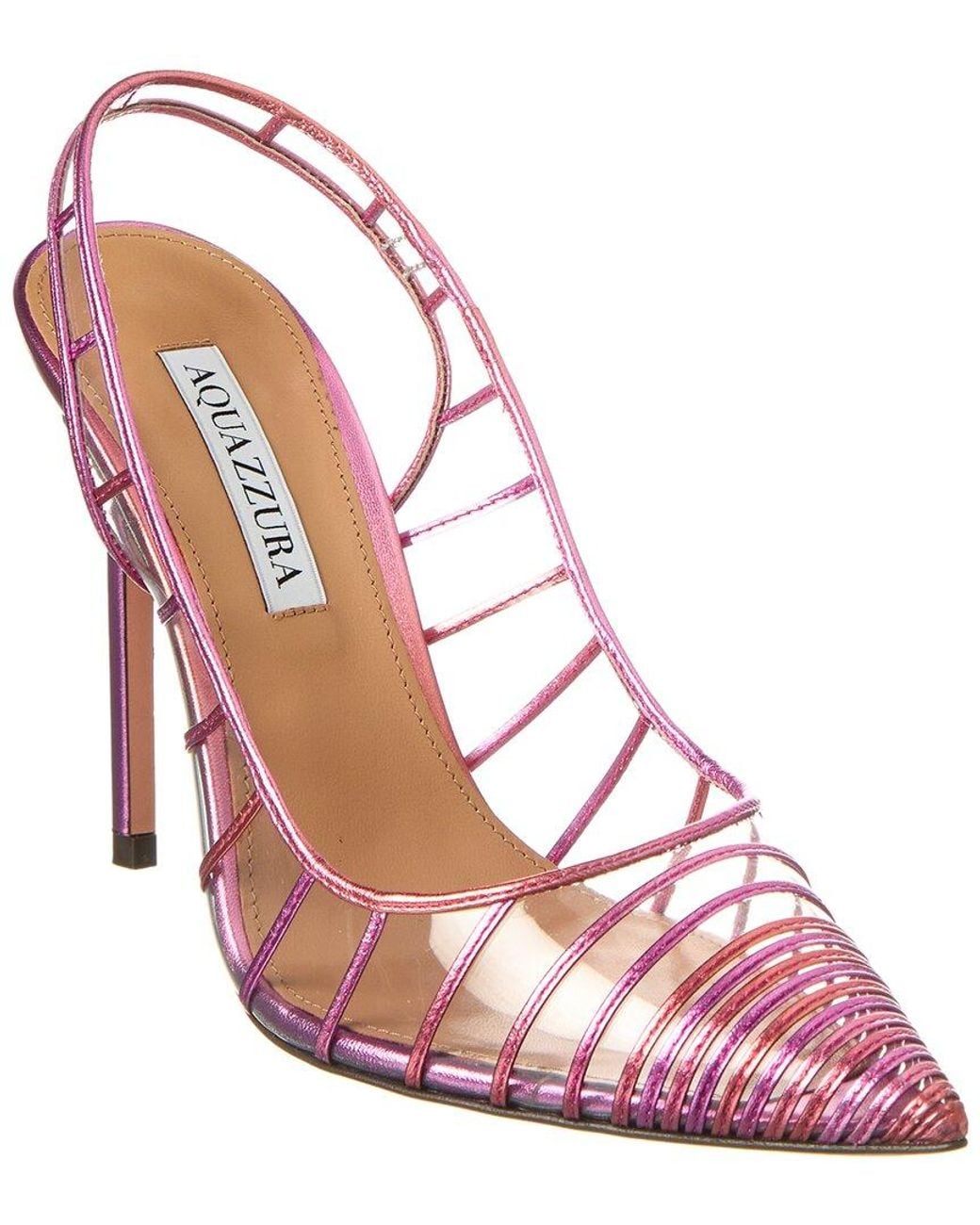 Aquazzura Pink Call Me 105 Vinyl & Leather Slingback Pump
