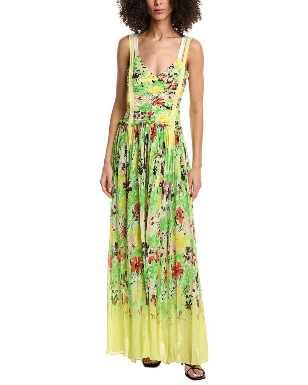 3.1 Phillip Lim Green Flowerworks Chiffon Degrade Ruched Silk-Blend Gown