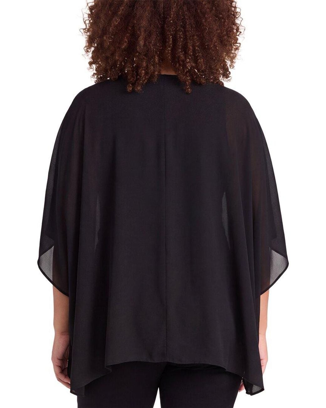 Anne Klein Black Plus Flutter Y-Neck Blouse