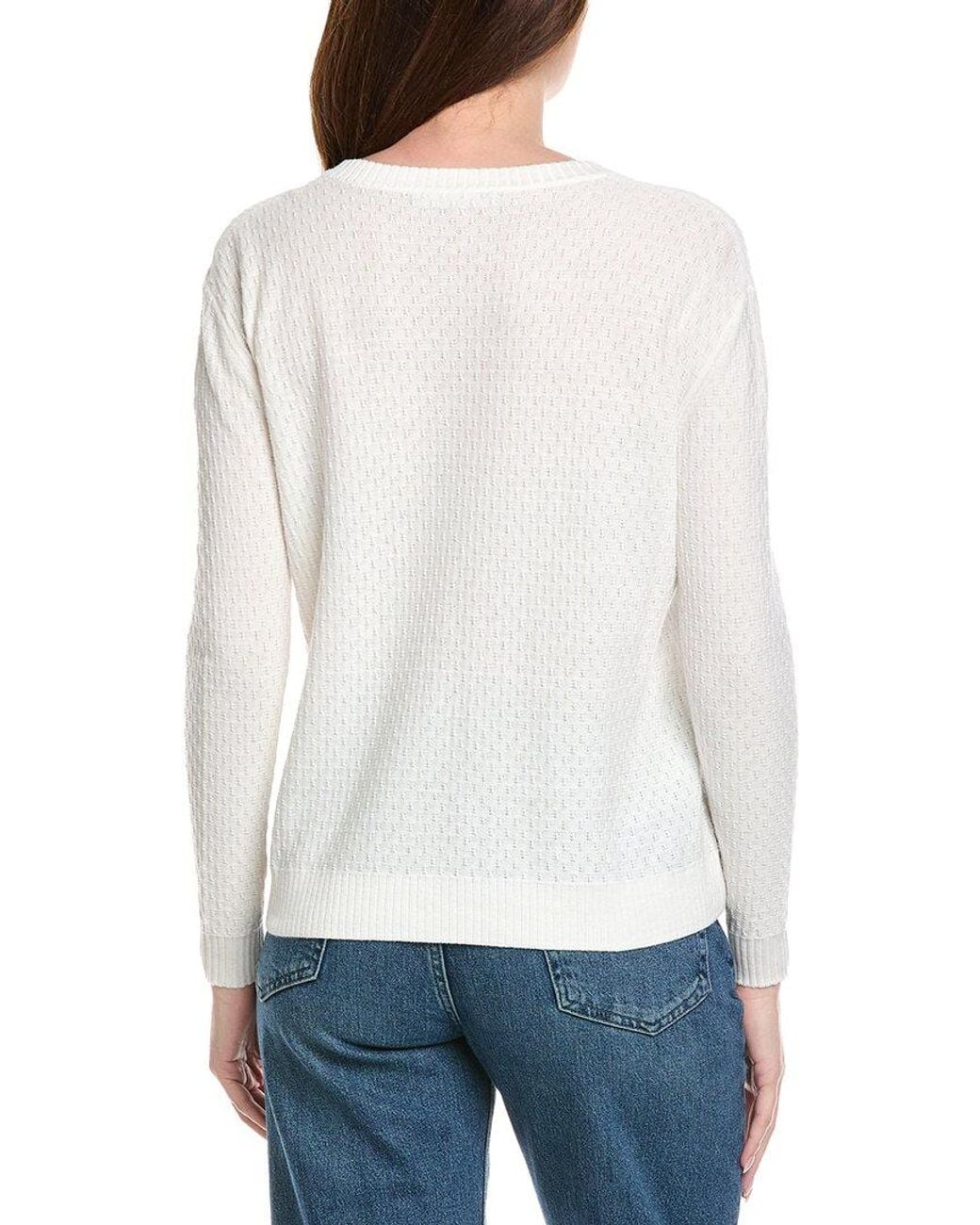 Hannah Rose White Savannah Texture Linen-Blend Sweater