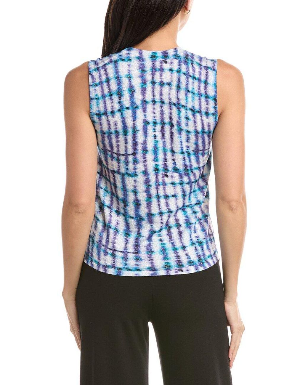 St. John Blue Printed Fine Gauge Knit Shell