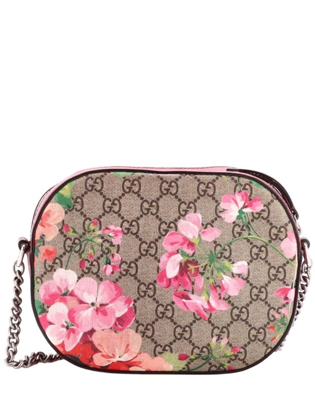 Gucci Red Blooms Print Gg Coated Canvas Chain Crossbody Mini (Authentic Pre- Loved)