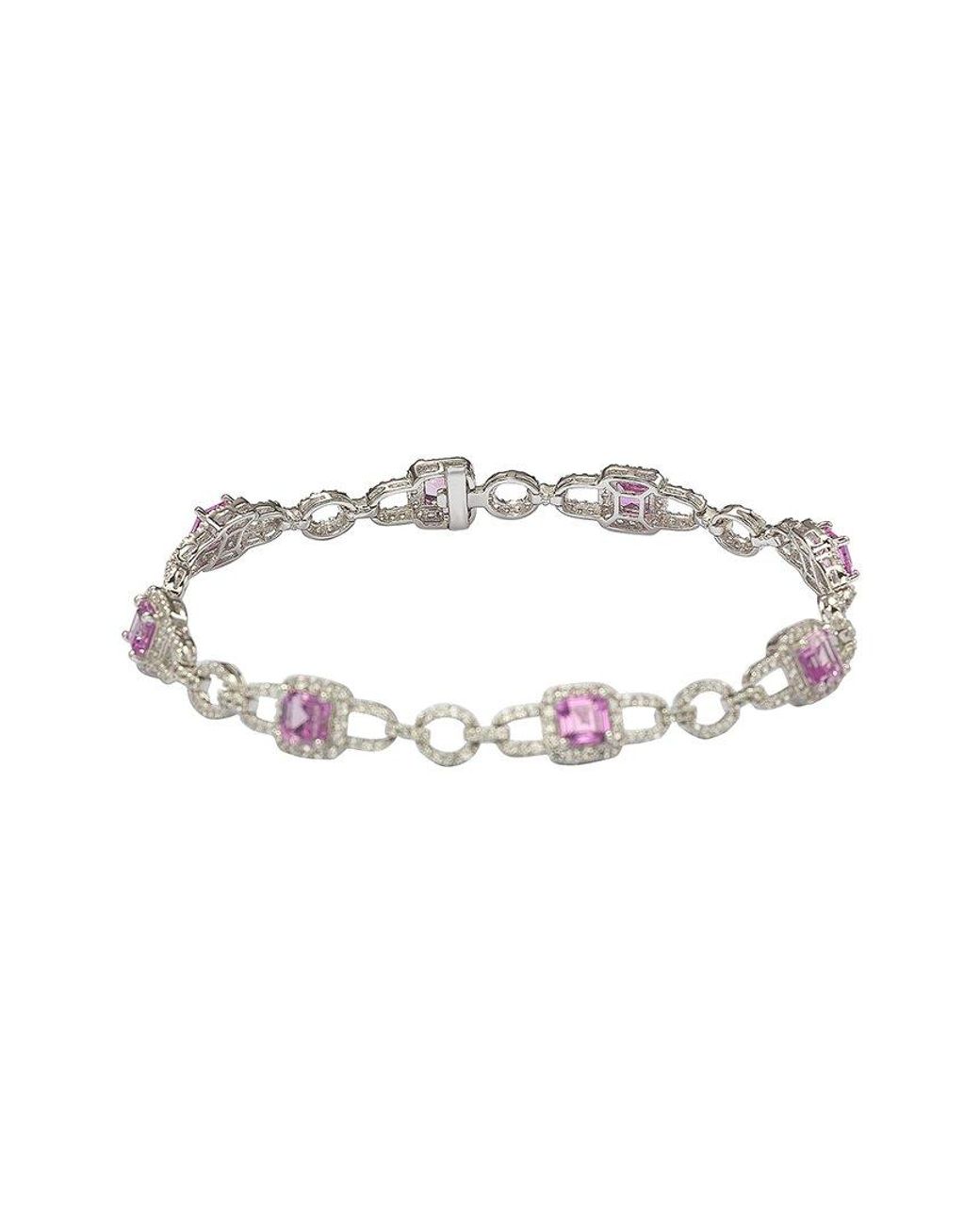 Suzy Levian White Silver 0.02 Ct. Tw. Diamond & Sapphire Bracelet