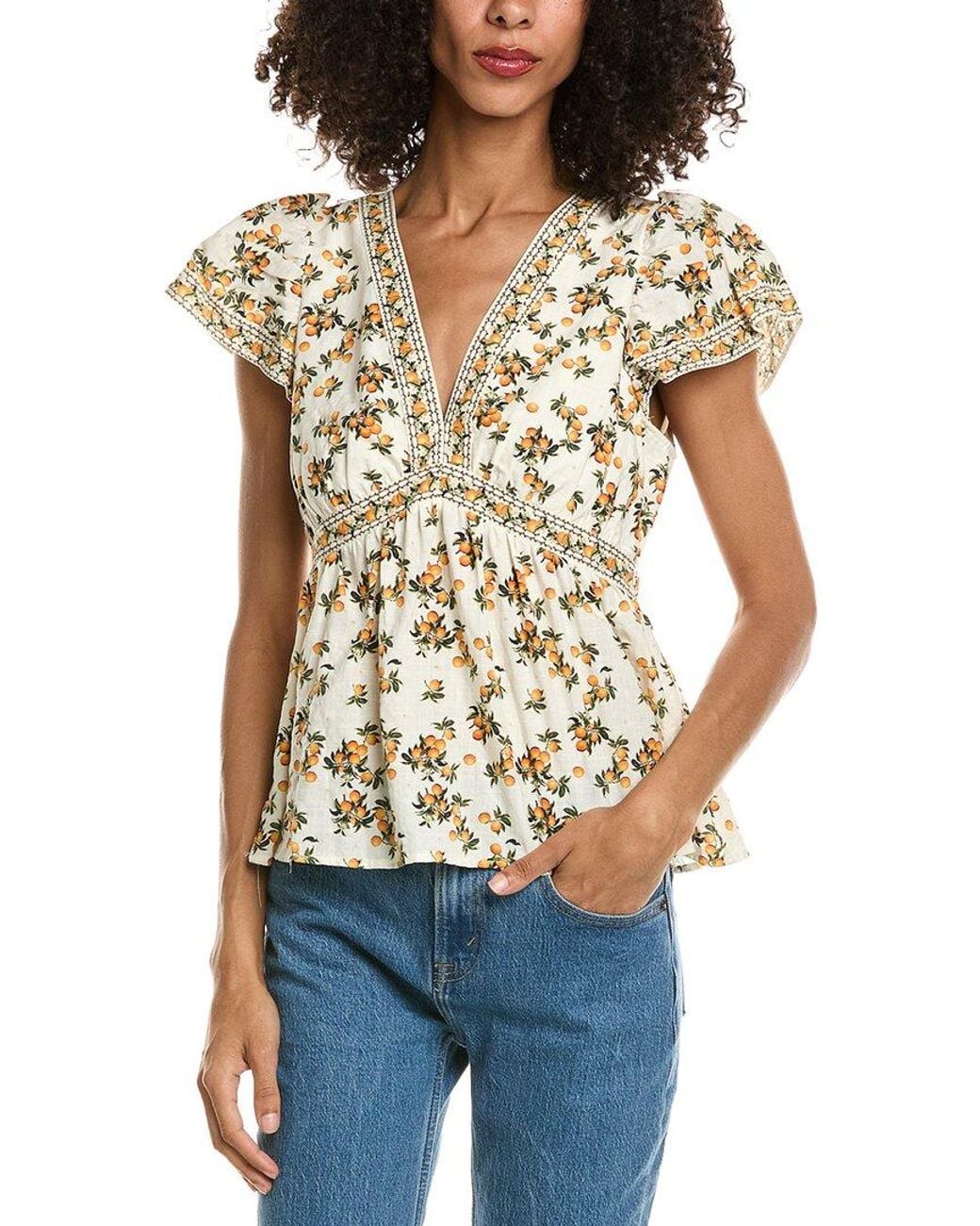 Max Studio White V-Neck Flutter Sleeve Top
