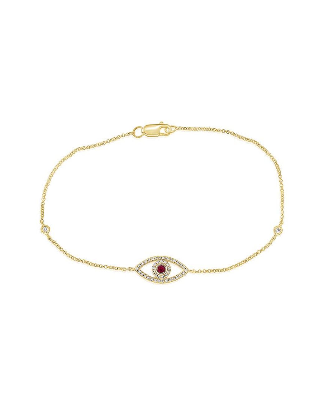 Sabrina Designs White 14k 0.18 Ct. Tw. Diamond & Ruby Evil Eye Bracelet
