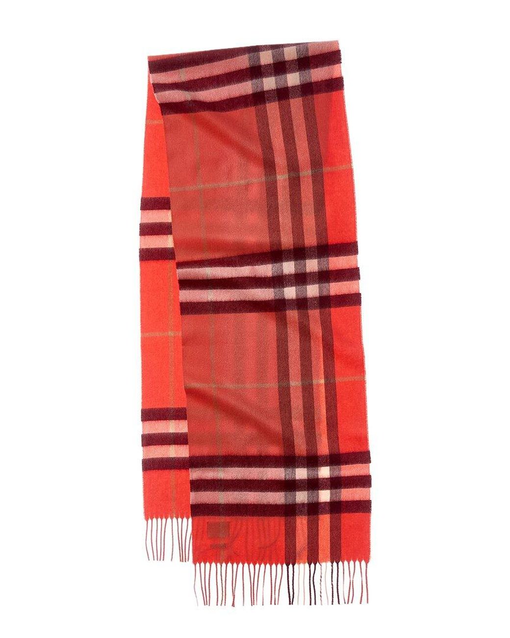 Burberry Red Classic Check Cashmere Scarf