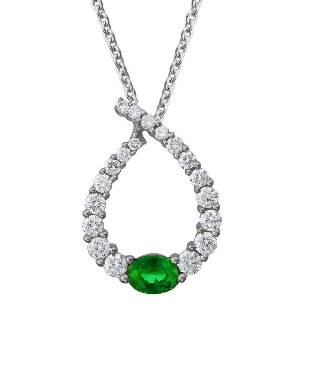 Diamond Select Cuts Green 14K Diamond .49 Ct. & .44 Ct. Emerald Necklace