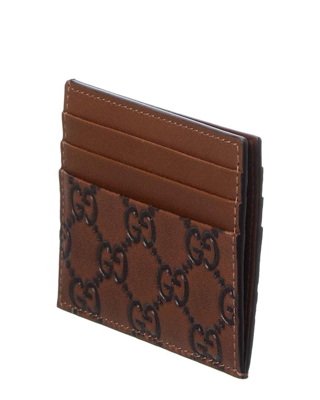 Gucci Brown Emblem Leather Card Holder for men