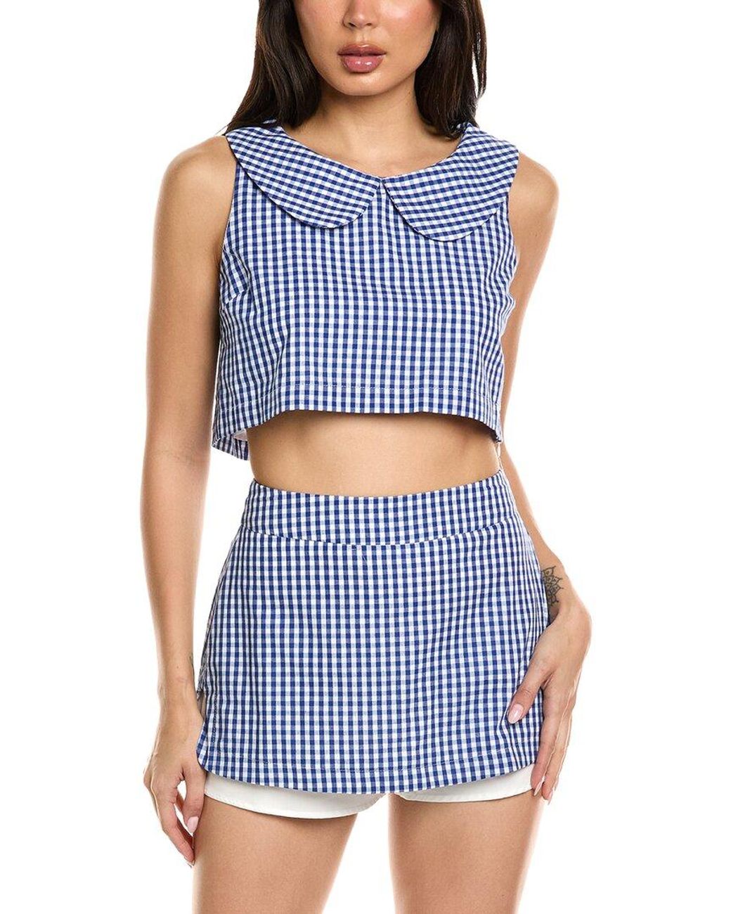LUXE ALWAYS Blue Check Mini Skirt