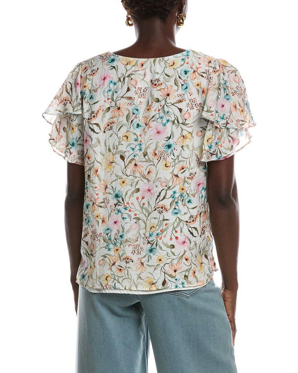 Vince Camuto White V-Neck Tulip Sleeve Blouse