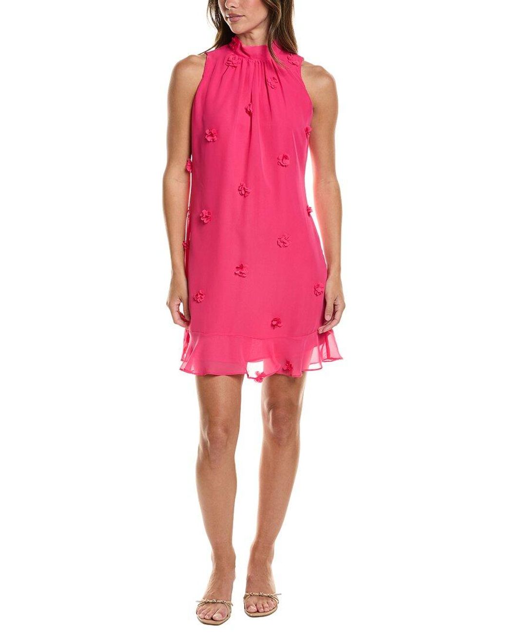 Cece Pink Flower Tie Neck Mini Dress