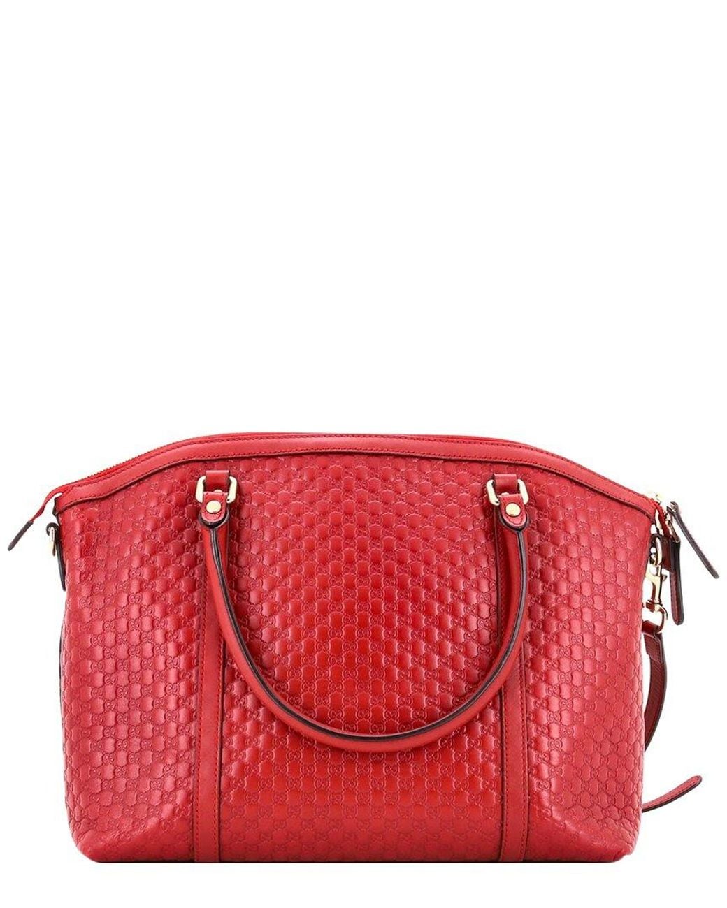 Gucci Red Burgundy Microssima Leather Britt Convertible Dome Satchel Medium (Authentic Pre-Loved)