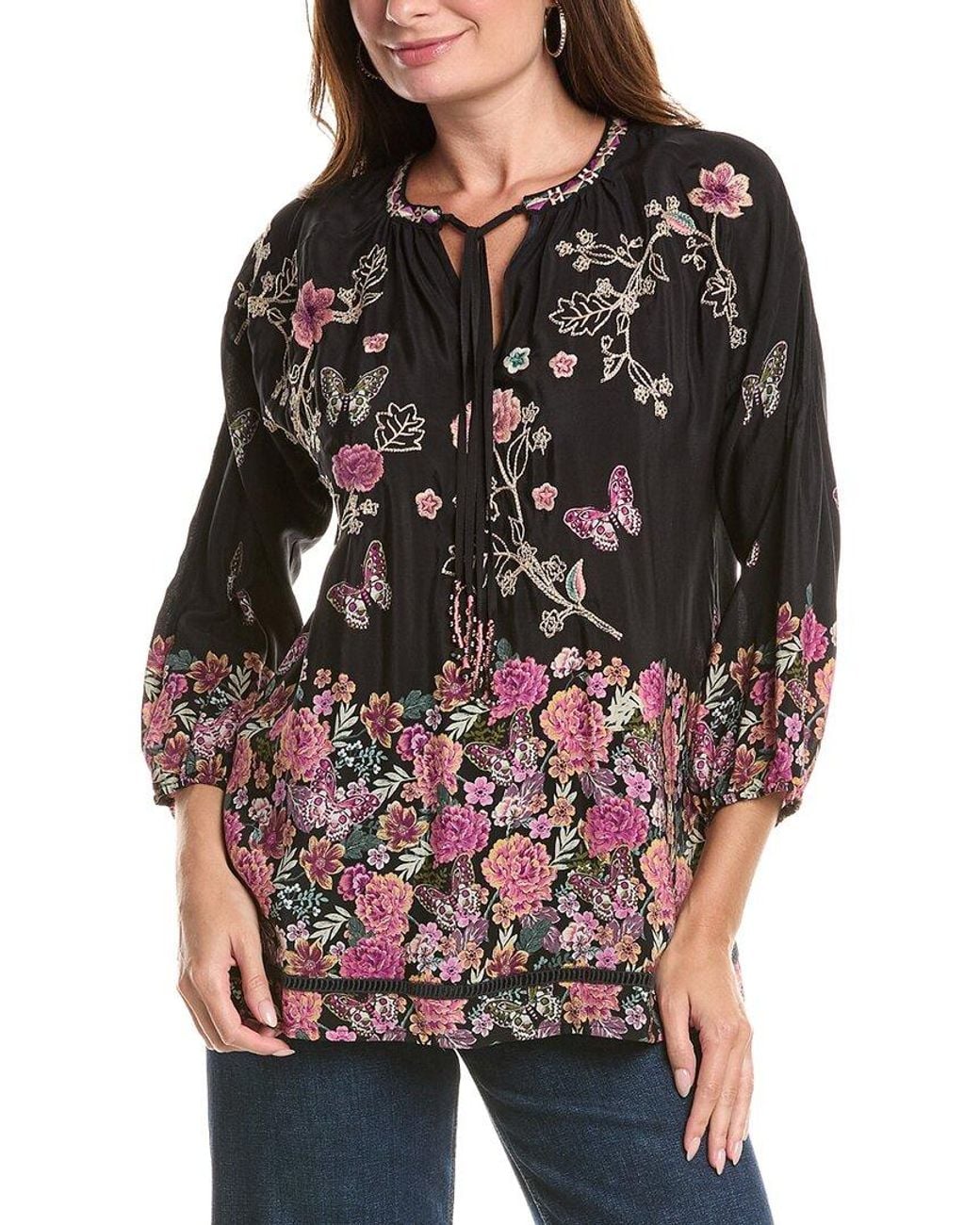 Johnny Was Black Margot Silk Blouse