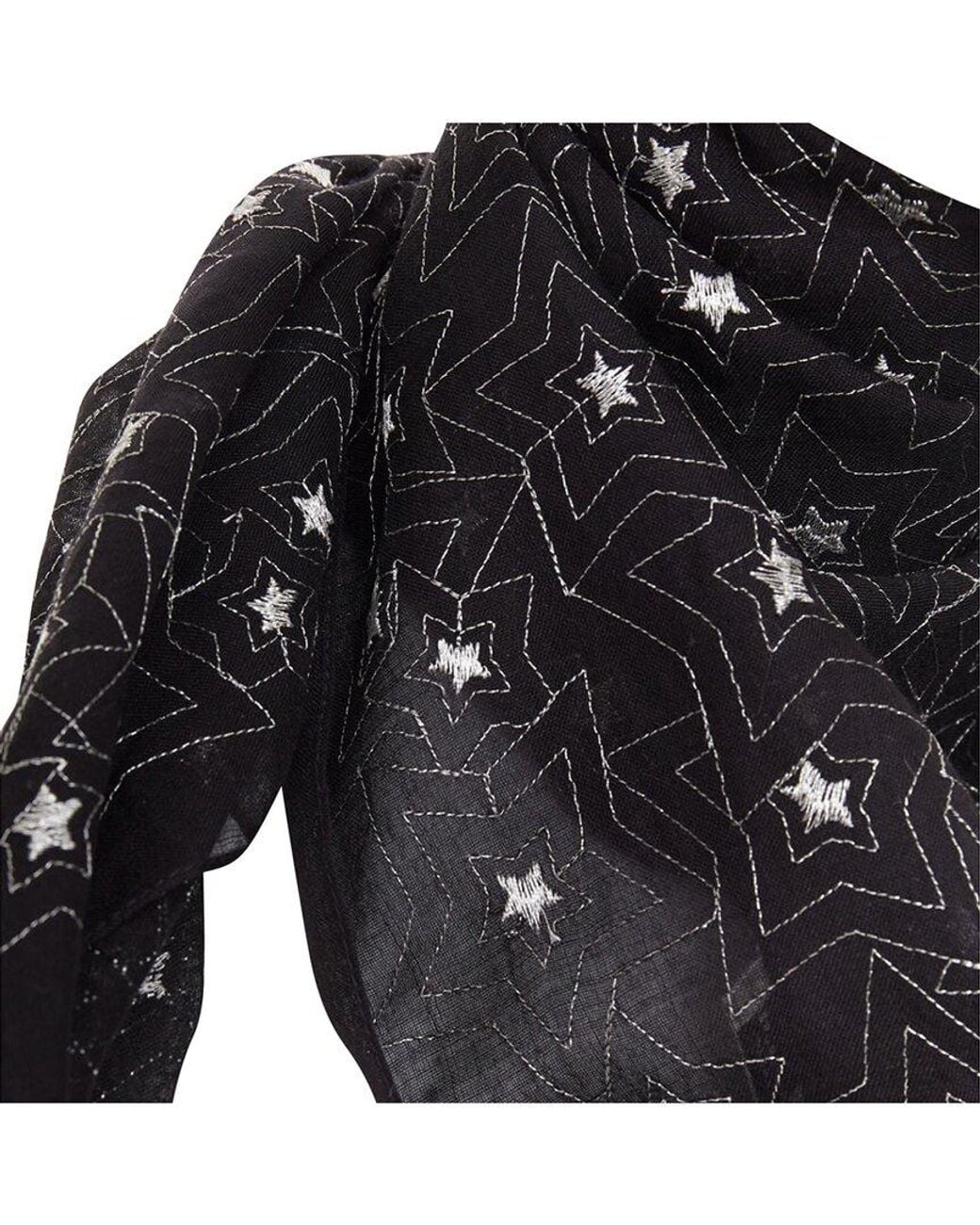 Saint Laurent Black Star Embroidery Square Scarf (Authentic Pre-Loved)