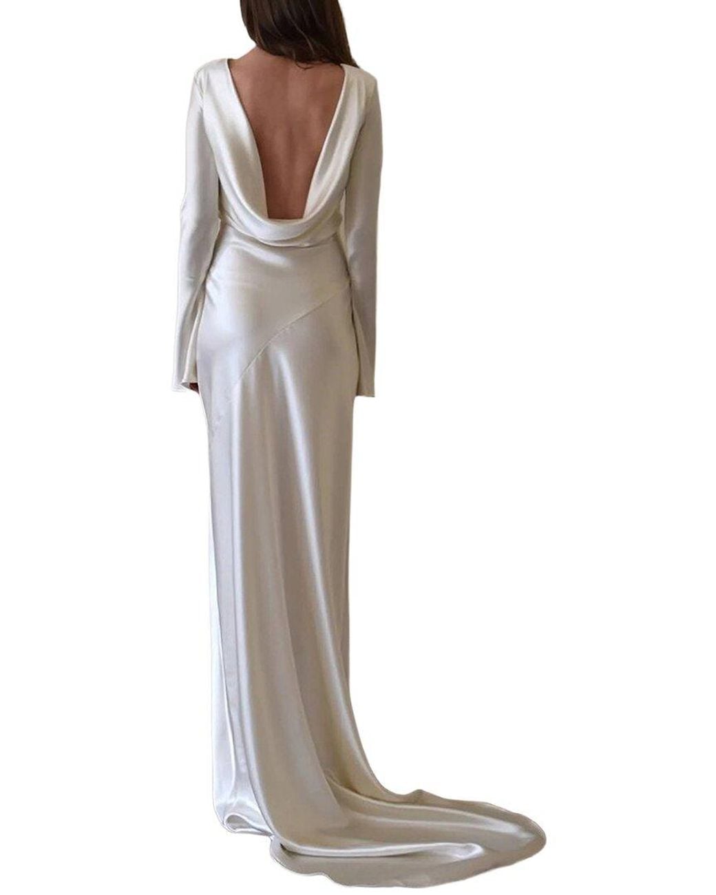 AMINA GLAM White Long Sleeve Maxi Dress