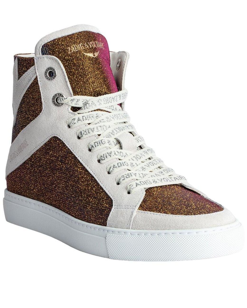 Zadig & Voltaire Brown High Flash Sparkle Leather Sneaker