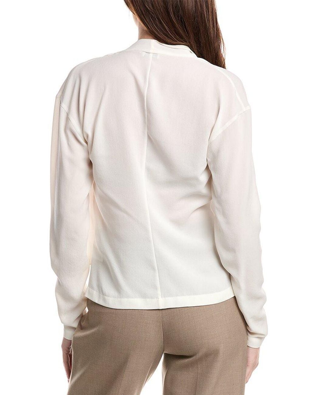 Brunello Cucinelli White Surplice Silk Blouse