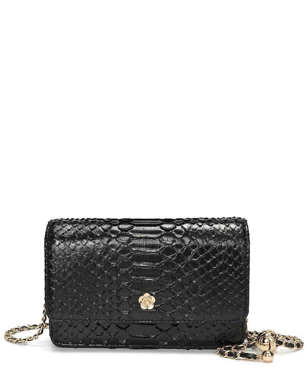 Tiffany & Fred Paris Black Python-Embossed Leather Crossbody