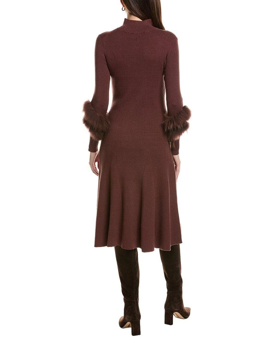 tyler boe Brown Celia Knit Fur Trim Dress