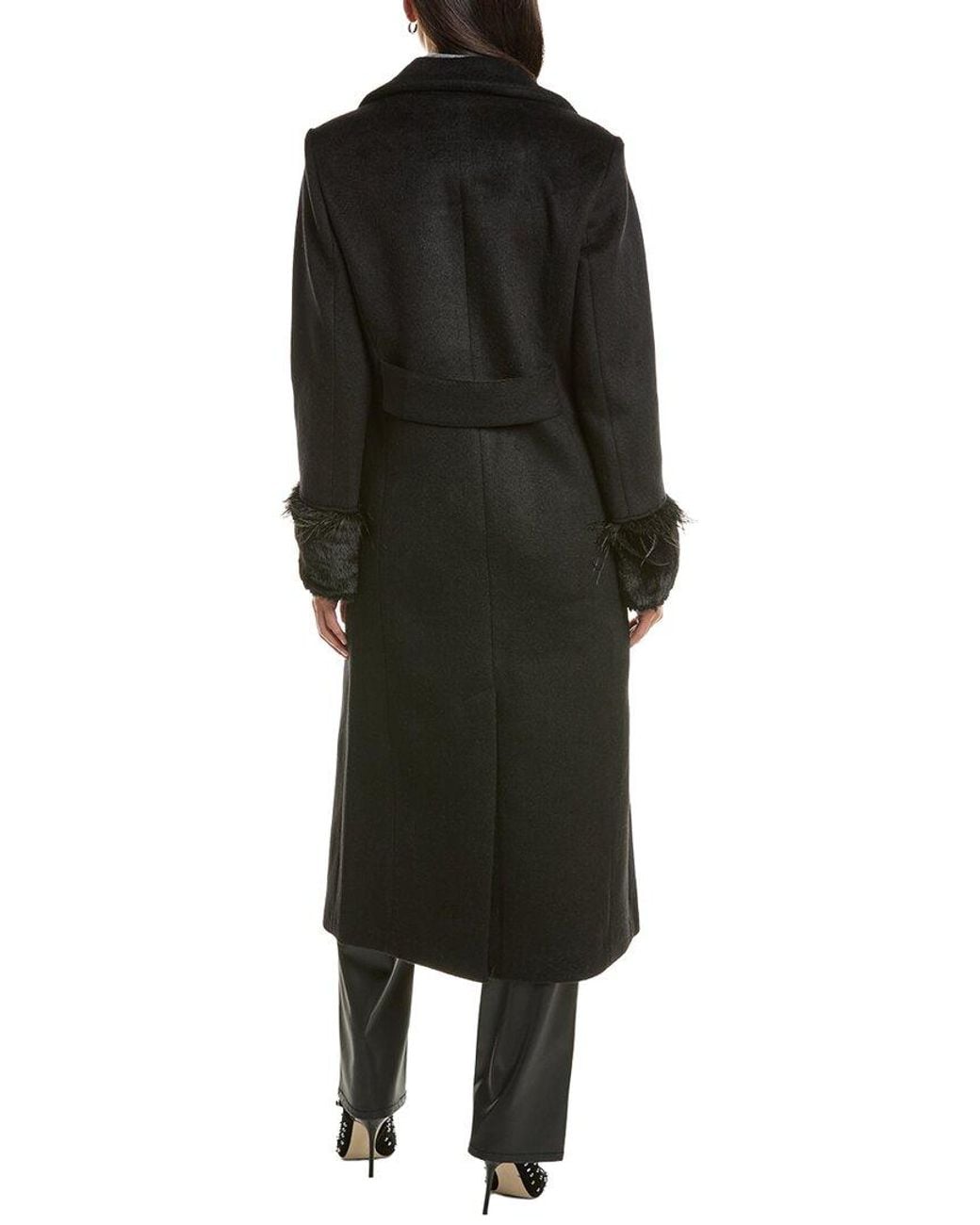Cece Black Feather Cuff Maxi Coat