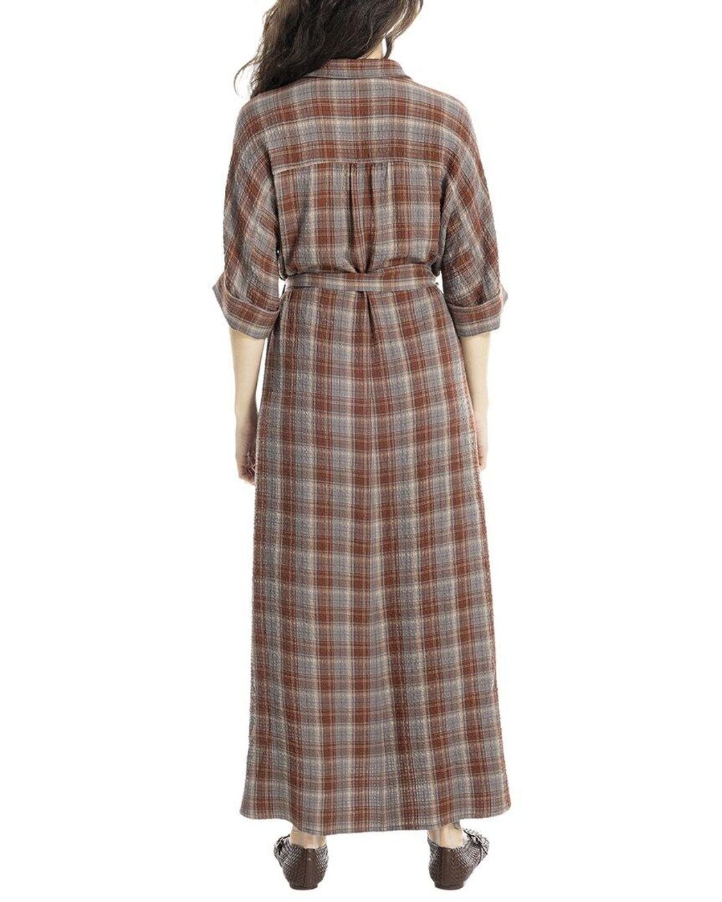 Max Studio Brown Large Roll Sleeve Belted Dress