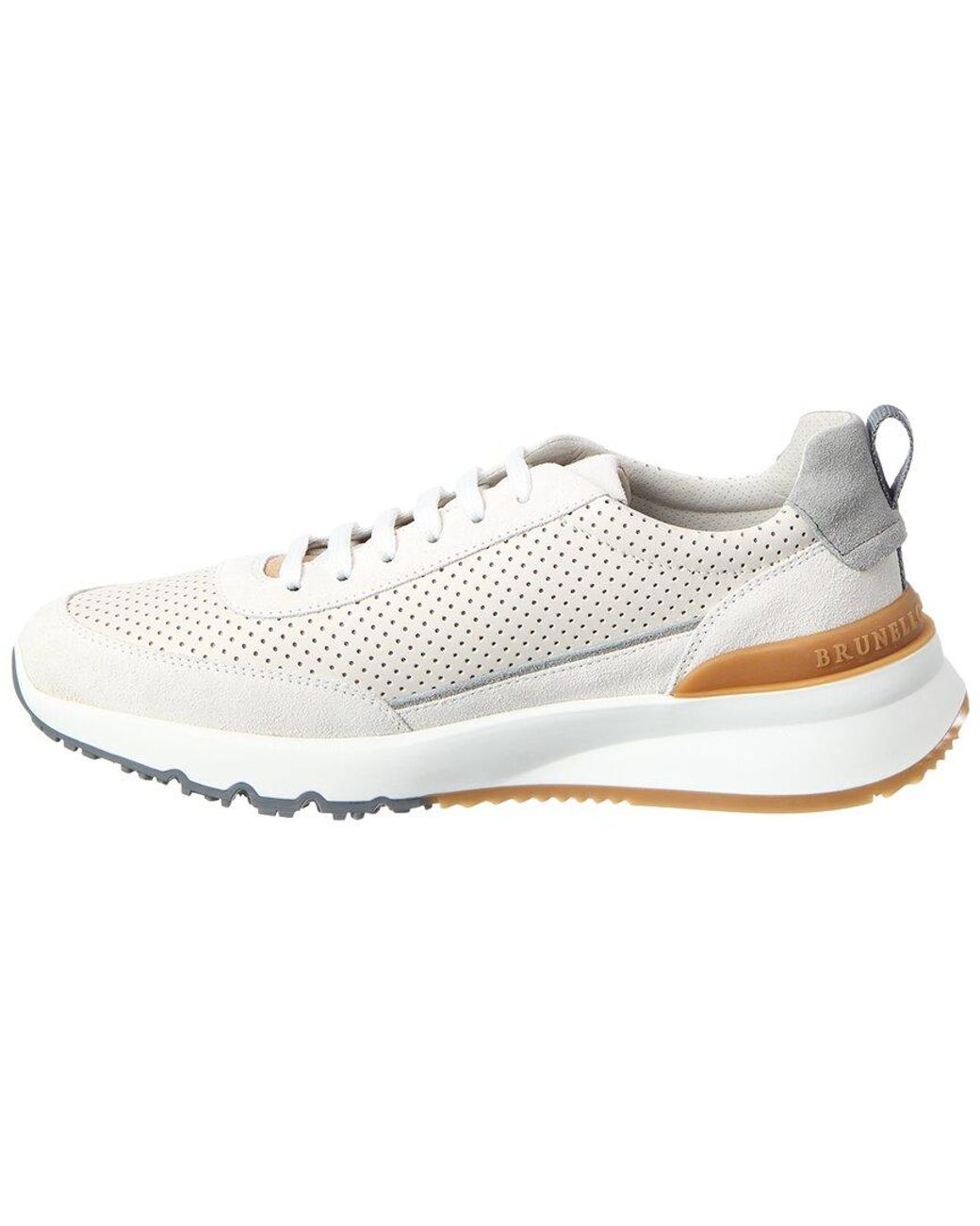 Brunello Cucinelli White Suede & Leather Sneaker for men