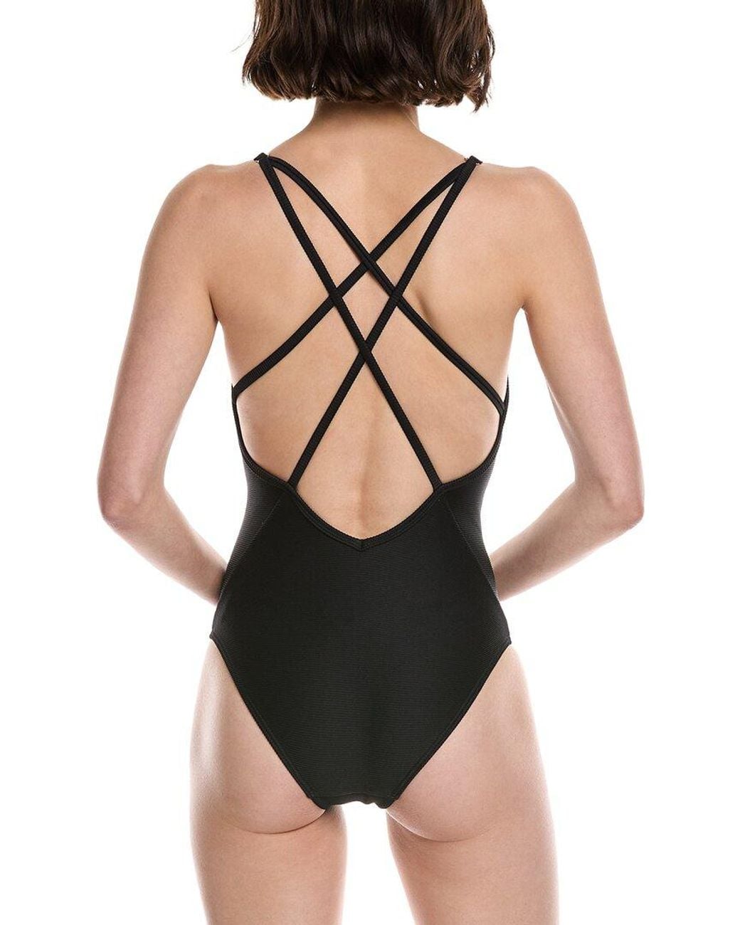Monte and Lou Black Plunge Cross Back One-Piece