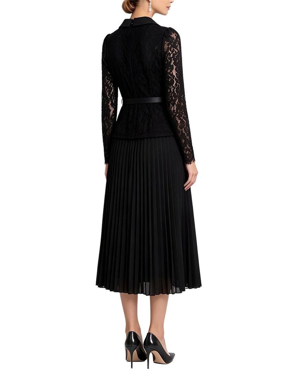 Linda Charm Black Long Sleeve Midi Dress