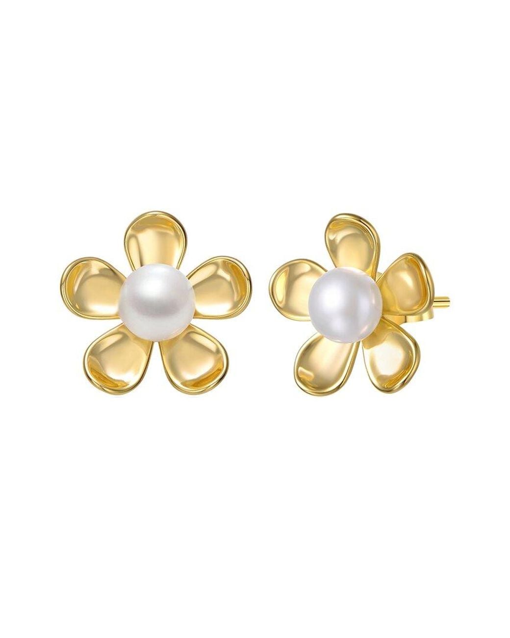 Genevive Jewelry Metallic 14k Over Silver 7mm Pearl Studs