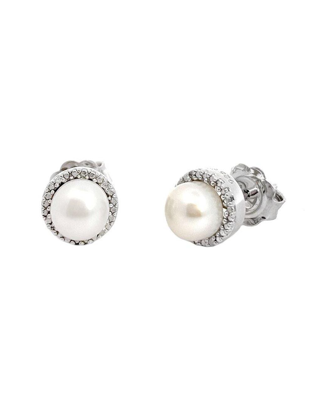 Diamond Select Cuts Metallic 0.03 Ct. Tw. Diamond & 5-6Mm Pearl Earrings