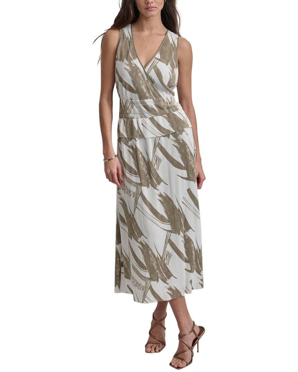 DKNY White Print Plisse Tie Top