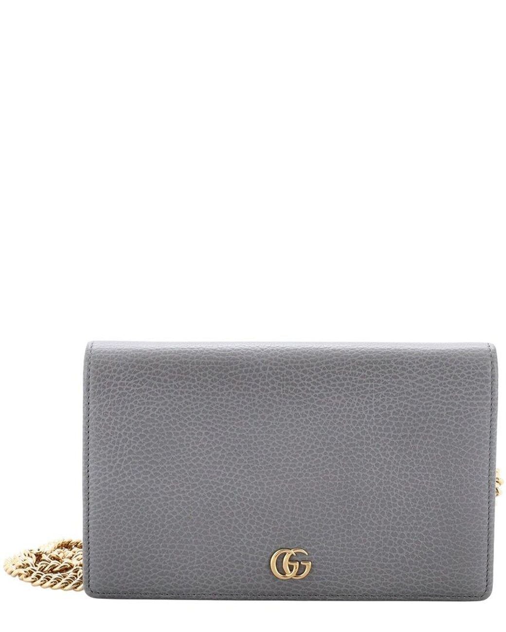 Gucci Gray Grey Leather Petite GG Marmont Chain Wallet Mini (authentic Pre-loved)