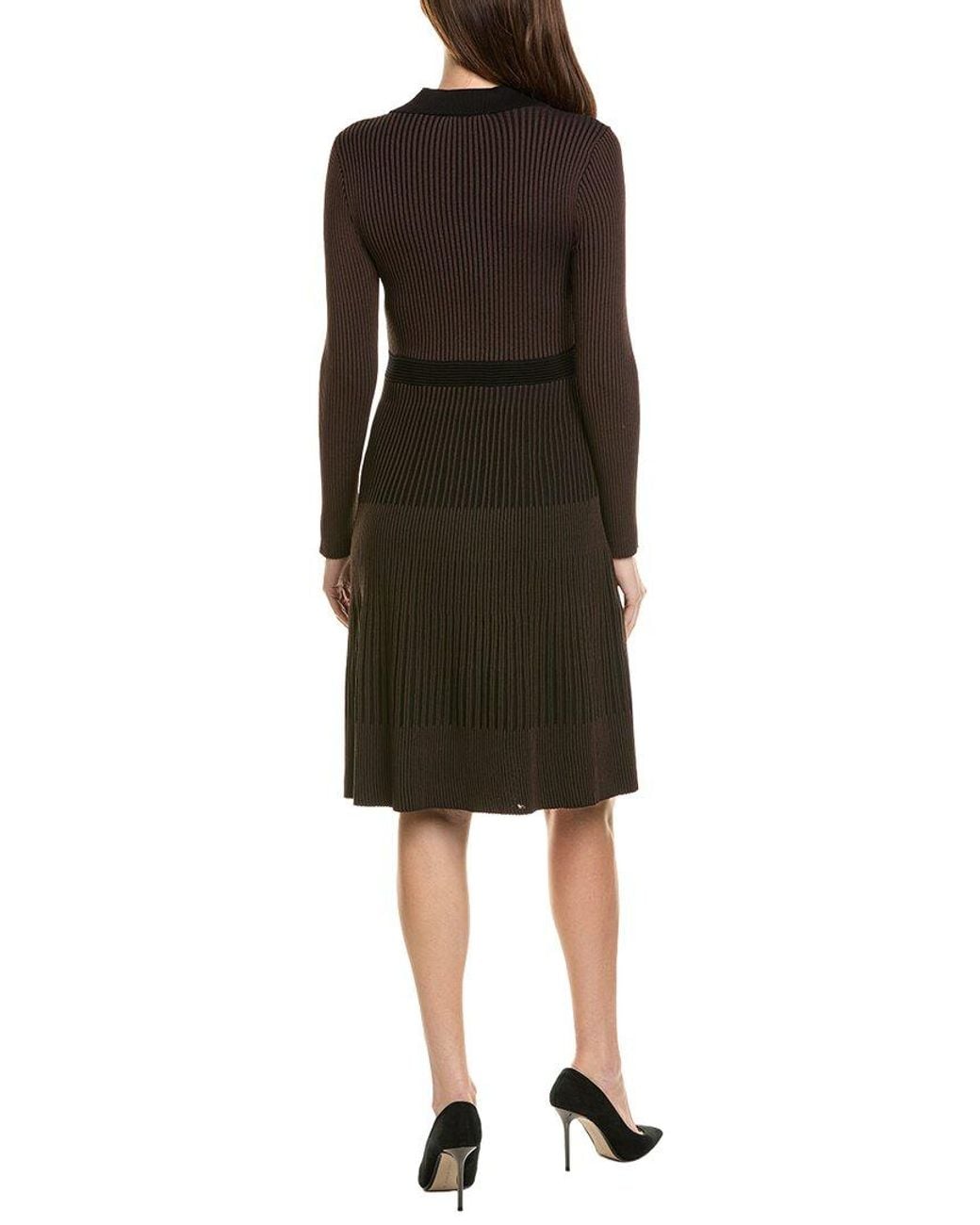 Sharagano Black Long Sleeve Midi Dress