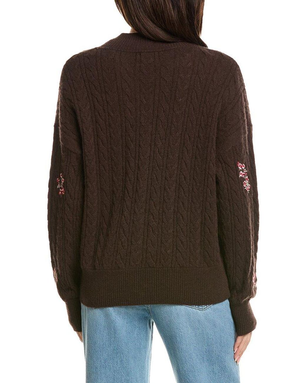 Brodie Cashmere Black Flower Cable 100% Cashmere Cardigan