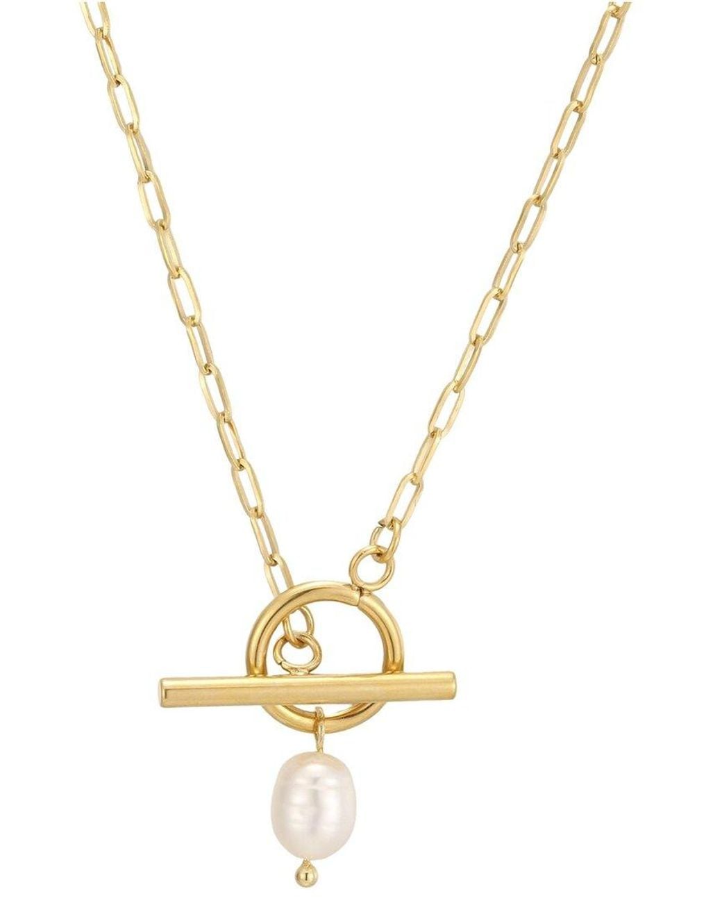 Adornia Metallic 18K Plated Stainless Steel 8.7Mmx7Mm Pearl Necklace