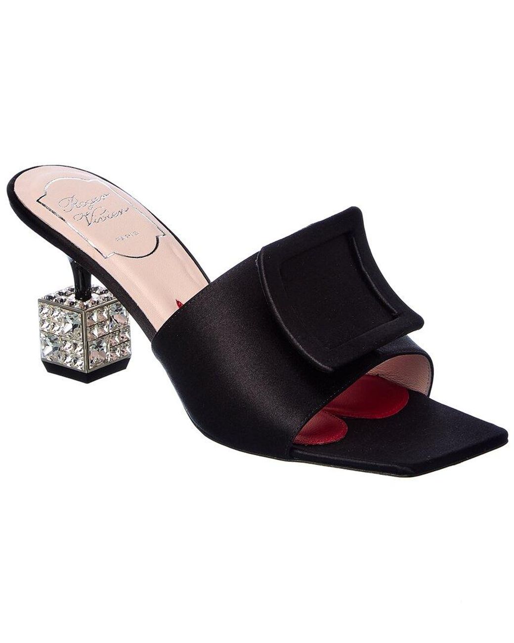Roger Vivier Black Cube Strass Heel Satin Sandal