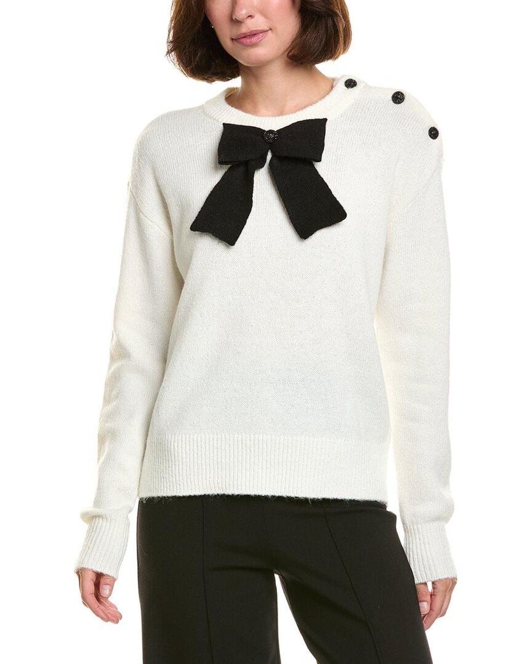 Karl Lagerfeld White Front Bow Wool-Blend Sweater