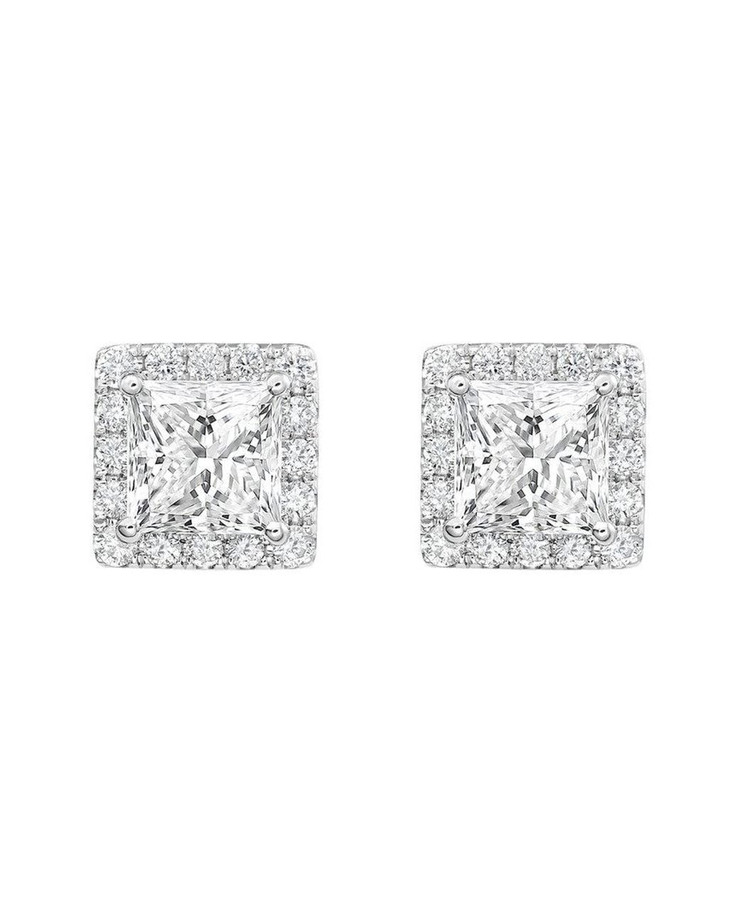 Diana M Metallic 14K 15.00 Ct. Tw. Lab-Grown Diamond Halo Earrings