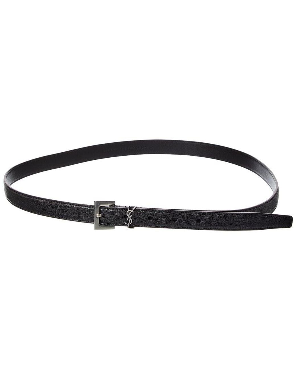 Saint Laurent Black Cassandre Thin Leather Belt for men