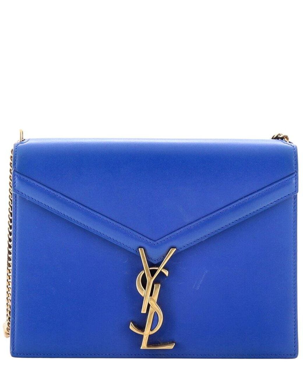 Saint Laurent Blue Sheep Leather Cassandra Chain Shoulder Bag Small (Authentic Pre-Loved)