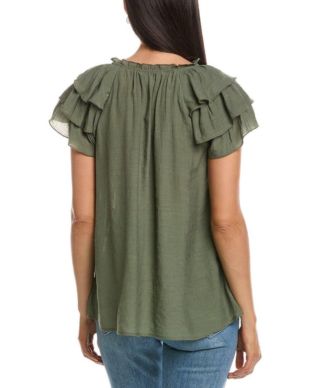 Nanette Lepore Green Tiered Sleeve Blouse