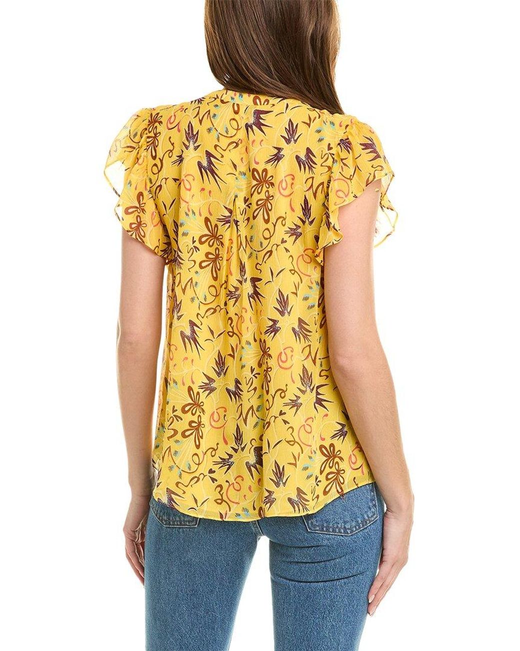A.L.C. Yellow Birds Of Paradise Silk Top
