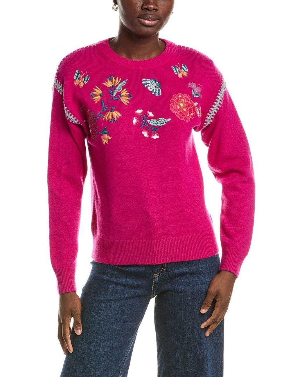 Johnny Was Red The Crewneck Whipstitch Wool & Cashmere-Blend Pullover