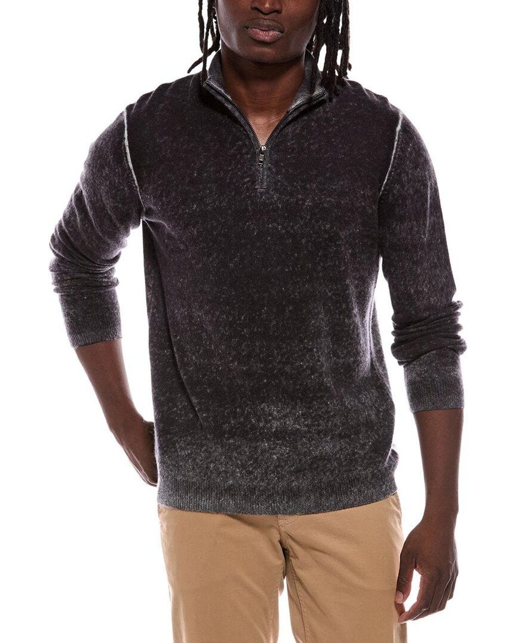 Autumn Cashmere Black Inked 100% Cashmere 1/4-Zip Mock Neck Sweater for men