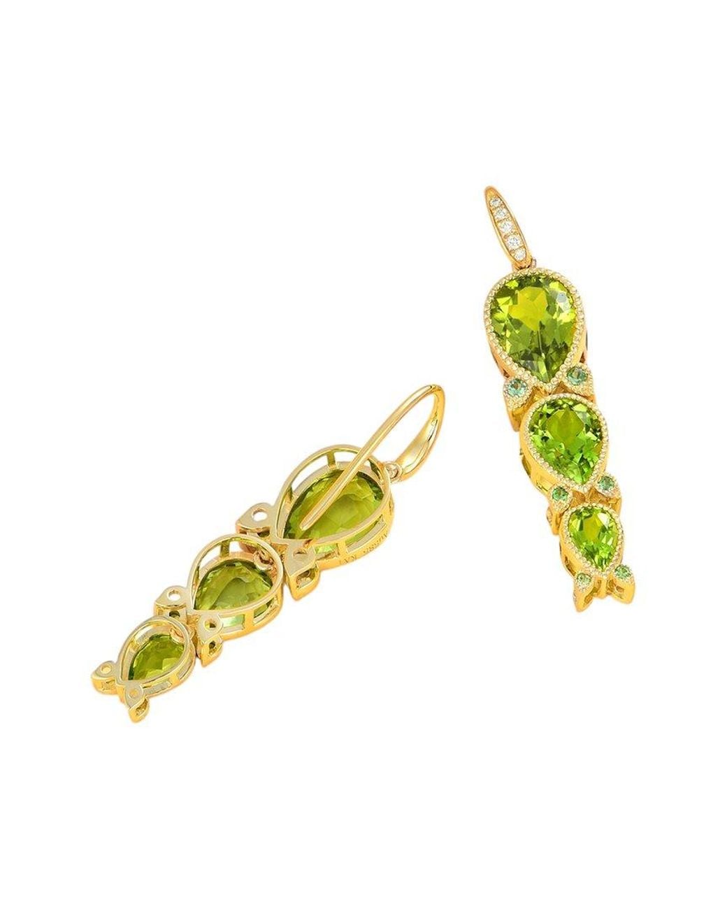 Nina Zhou Jewelry Yellow 14K 7.40 Ct. Tw. Diamond & Peridot Tsavorite Drop Earrings