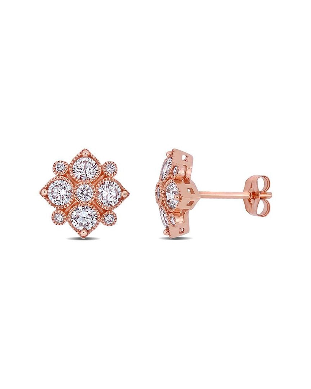 Rina Limor Pink 14K Rose 1.00 Ct. Tw. Diamond Square Earrings