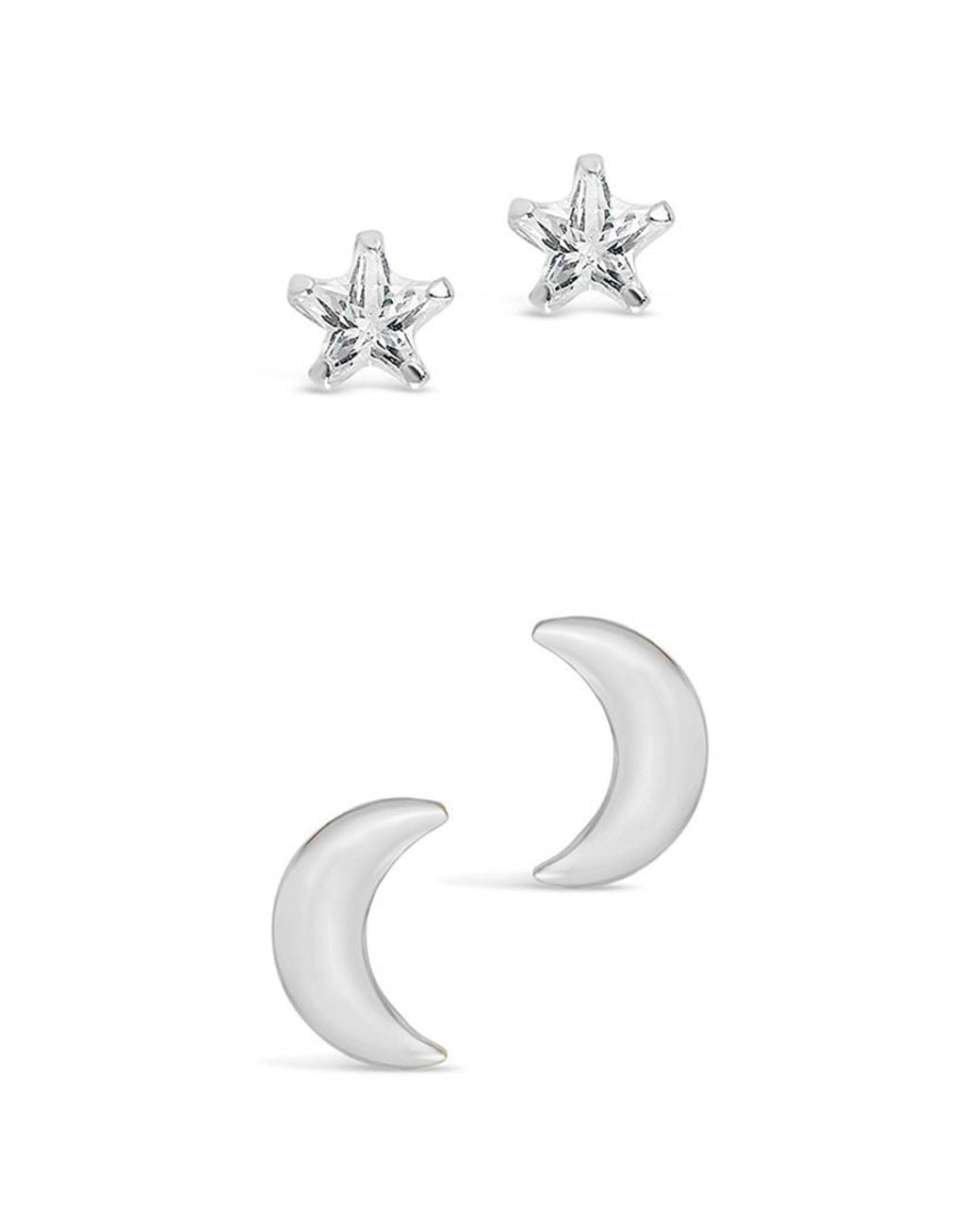 Sterling Forever White Cz Crescent & Star Stud Set