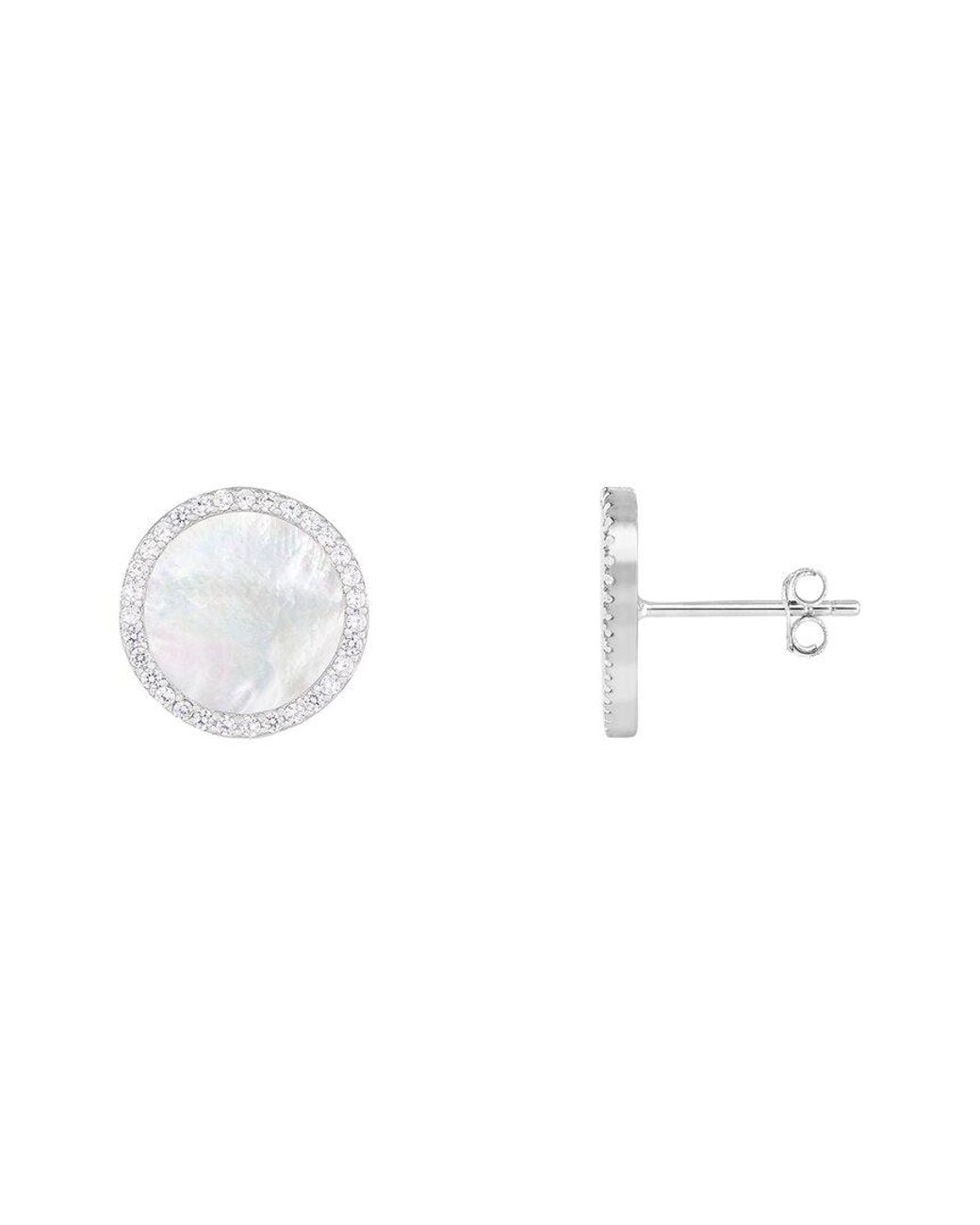 Splendid White Silver 8mmmm Pearl Cz Earrings