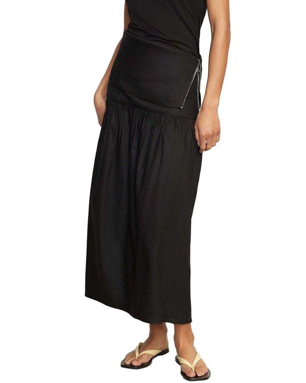 MODERN CITIZEN Black Mako Linen Foldover Zip-Waist Skirt