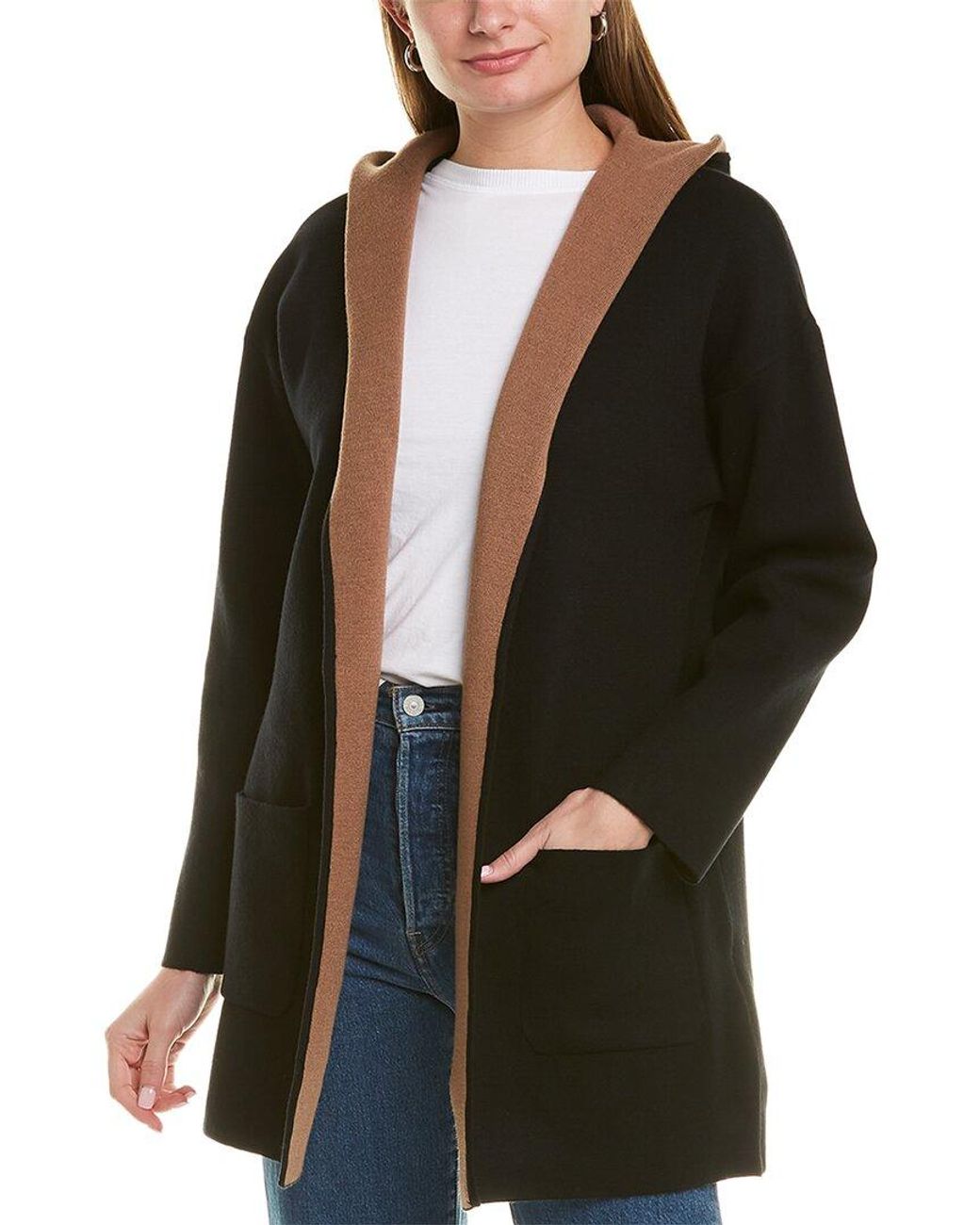 Max Studio Hooded Cardigan Coat in Black | Lyst Australia